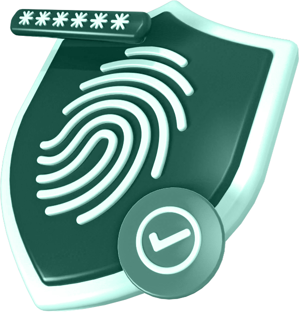Shield with fingerprint and checkmark indicating biometric access.